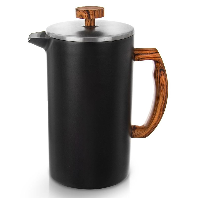 Kaffeebereiter Kaffeepresse Stahlkanne mit Siebstempel für die Zubereitung von Kaffee Tee Kräutertee BLACK 1,1l