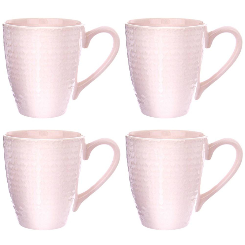 Keramikbecher mit Henkel Keramiktasse Teebecher pastellrosa rosa 4er Set 390 ml