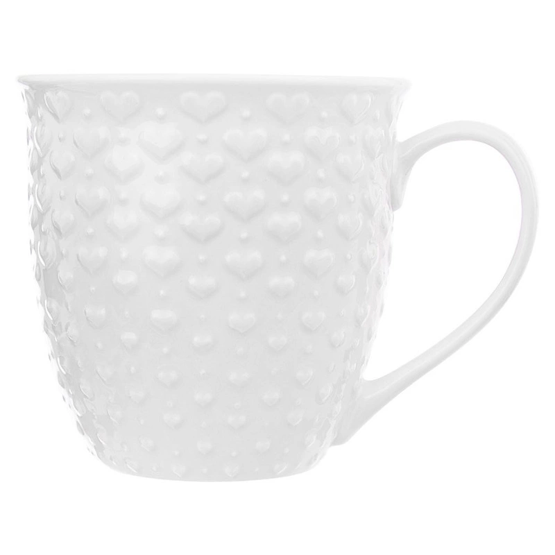 Kaffeebecher | Teebecher | Keramikbecher groß mit Henkel HERZENMOTIV weiß 580 ml