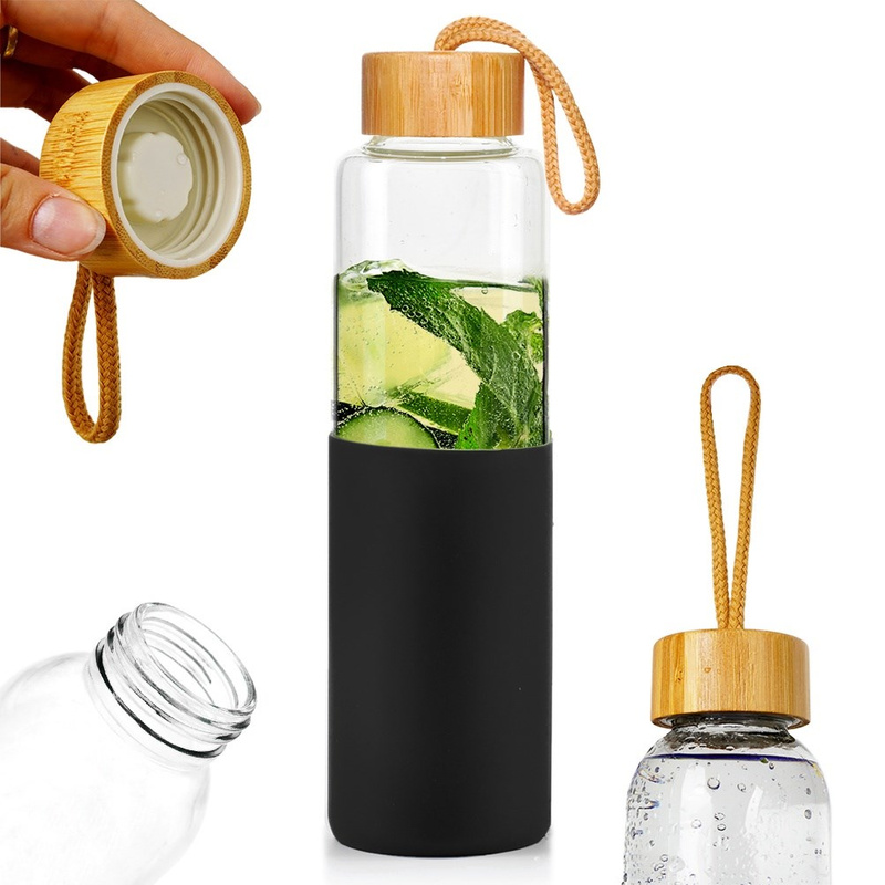 Trinkflasche Wasserflasche Glasflasche Sportflasche mit Silikonhülle 600 ml