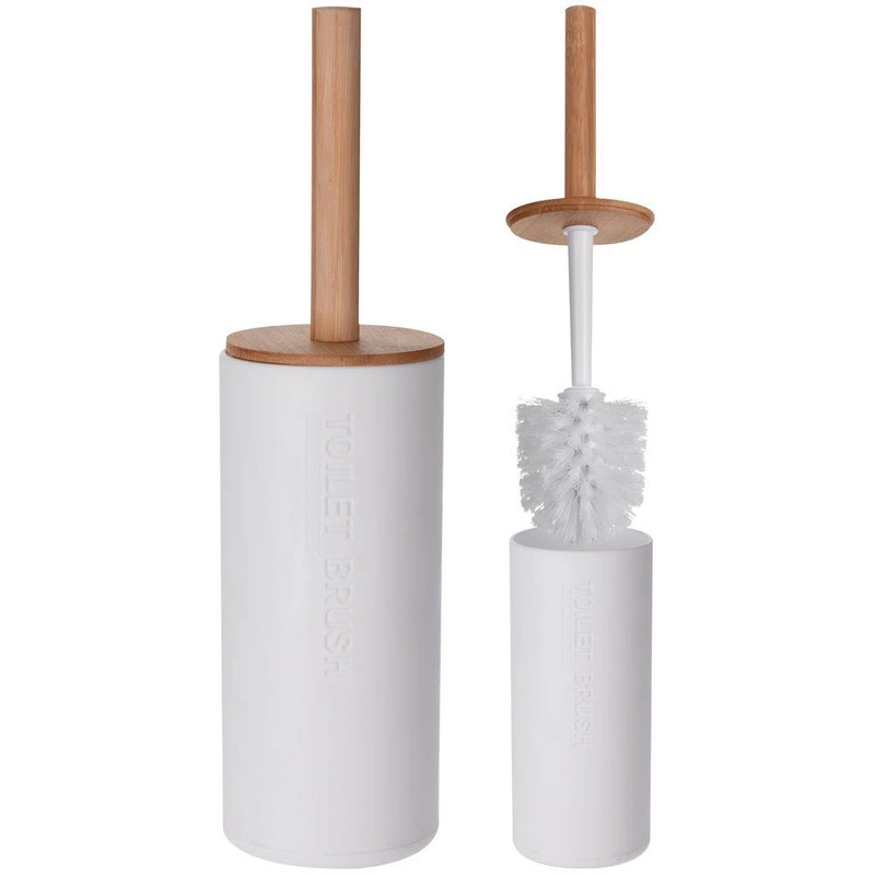 WC-Bürste Toilettenbürstenständer mit Behälter WEISS Bambus