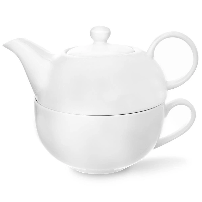 Kanne Kaffekanne Teekanne mit Tasse / Teeservice Teeset Porzellan weiß