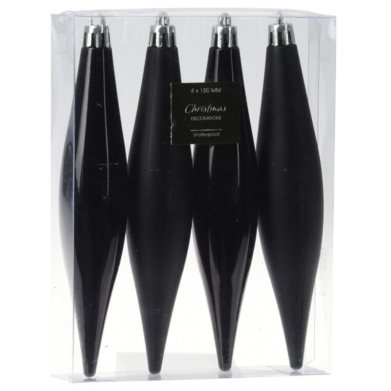 Christmas Baubles Black Icicles Unbreakable 15 cm 4 pcs