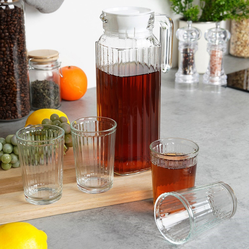 Jug and Glasses Set Glass with Lid 1.1 l / 190 ml 5 pcs