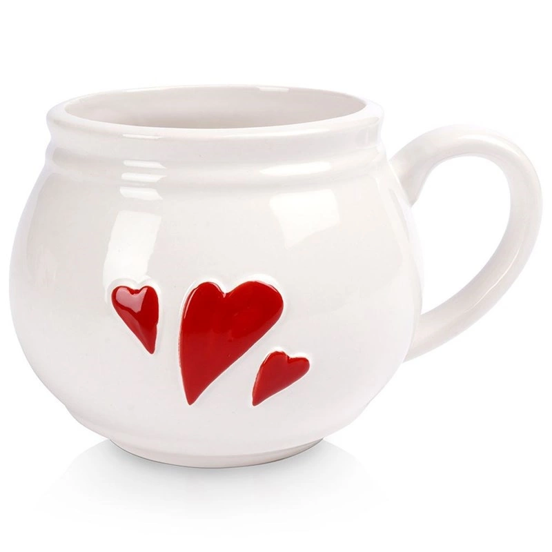 Keramikbecher Becher Teebecher Kaffee mit Henkel Keramik weiß Herz 430 ml