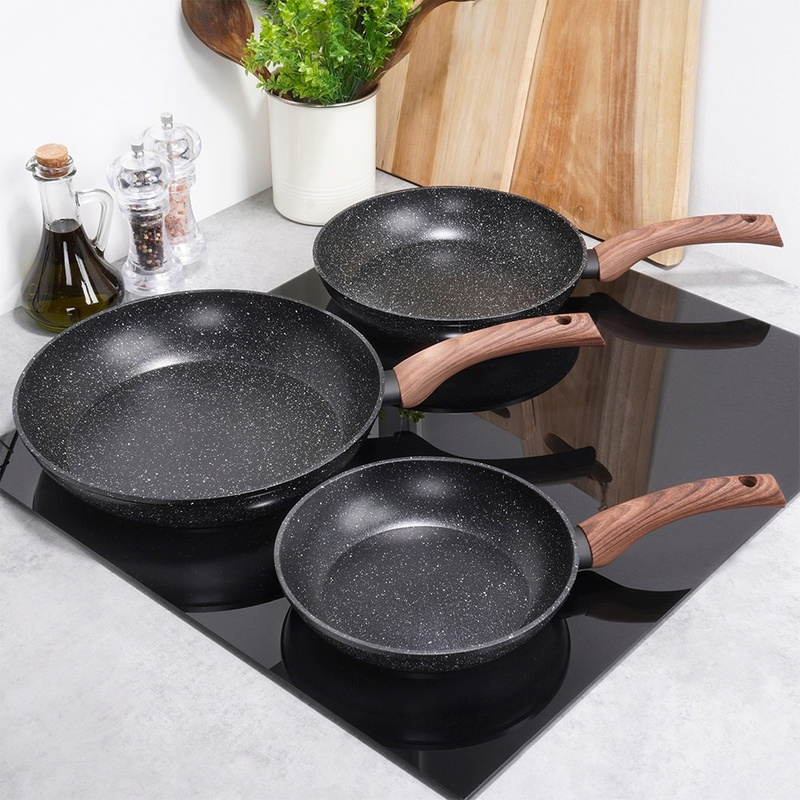 Frying Pan Set with Grill Pan BLACK&WOOD 20 / 24 / 28 / 28 cm 4 pcs