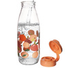 Glasflasche Wasserflasche Trinkflasche mit Verschlusskappe bedruckt 500 ml, orange Fruchtmuster