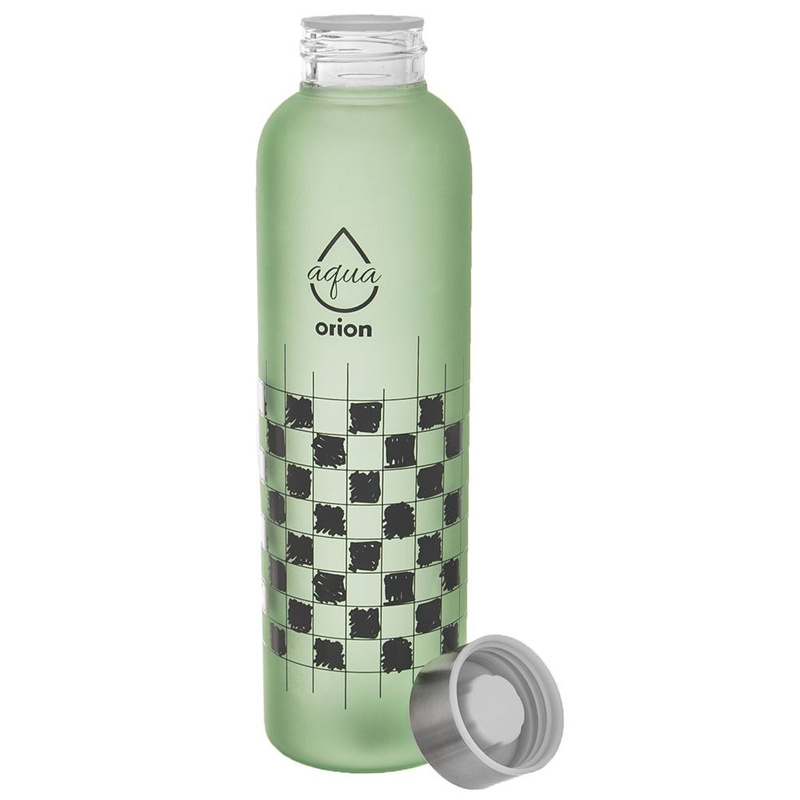 Glasflasche Trinkflasche Wasserflasche für Wasser Limonade Smoothie grün mit Schachbrettmuster 600 ml