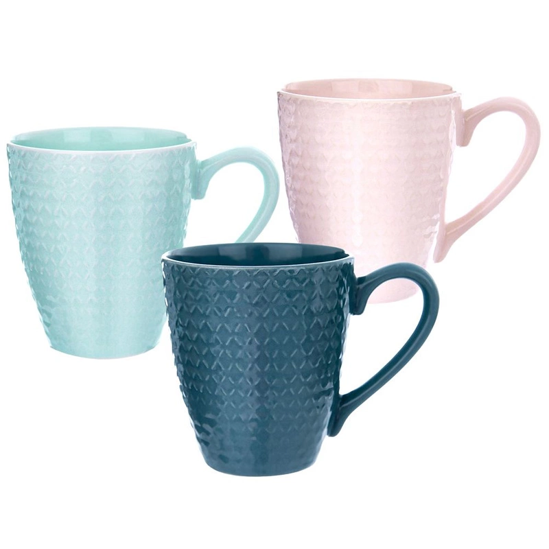 Keramikbecher mit Henkel Keramiktasse Teebecher pastellgrün rosa blau 3er Set 390 ml