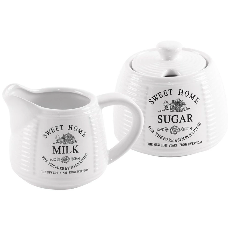 Milchkännchen Milchkrug mit Henkel Zuckerdose weiß aus Keramik 2-teilig Set SWEET HOME