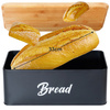 Bread Bin and Canister Set for Tea, Coffee, Sugar Metal Black 4 pcs