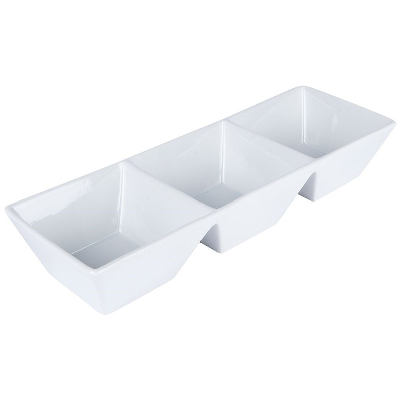 Servierschale Snackschale Dipschälchen Schälchen aus Keramik weiß dreifach 29,5 cm