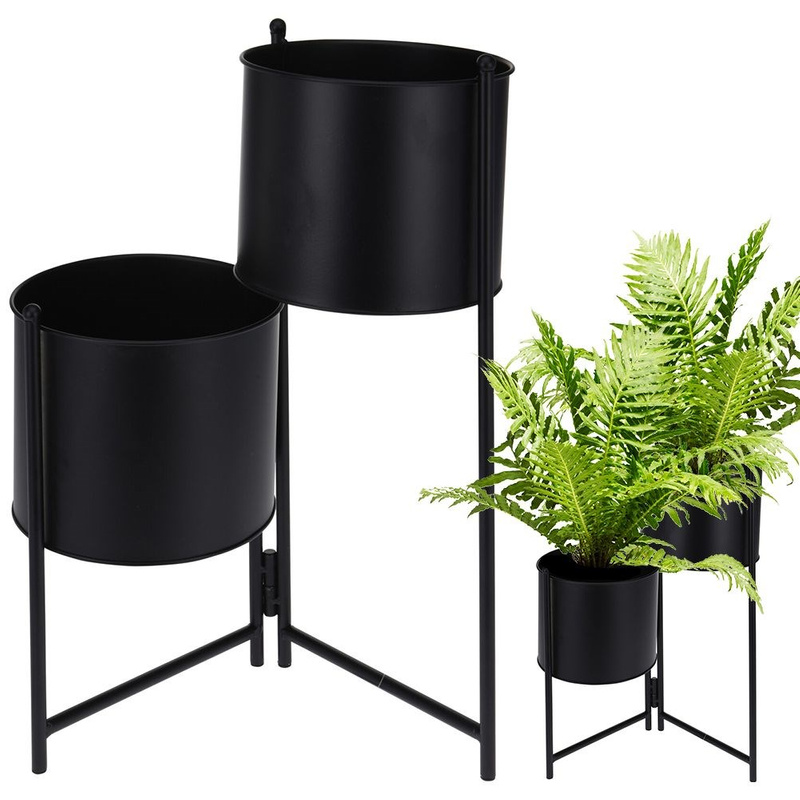 Plant Stand Metal Black 2-Level