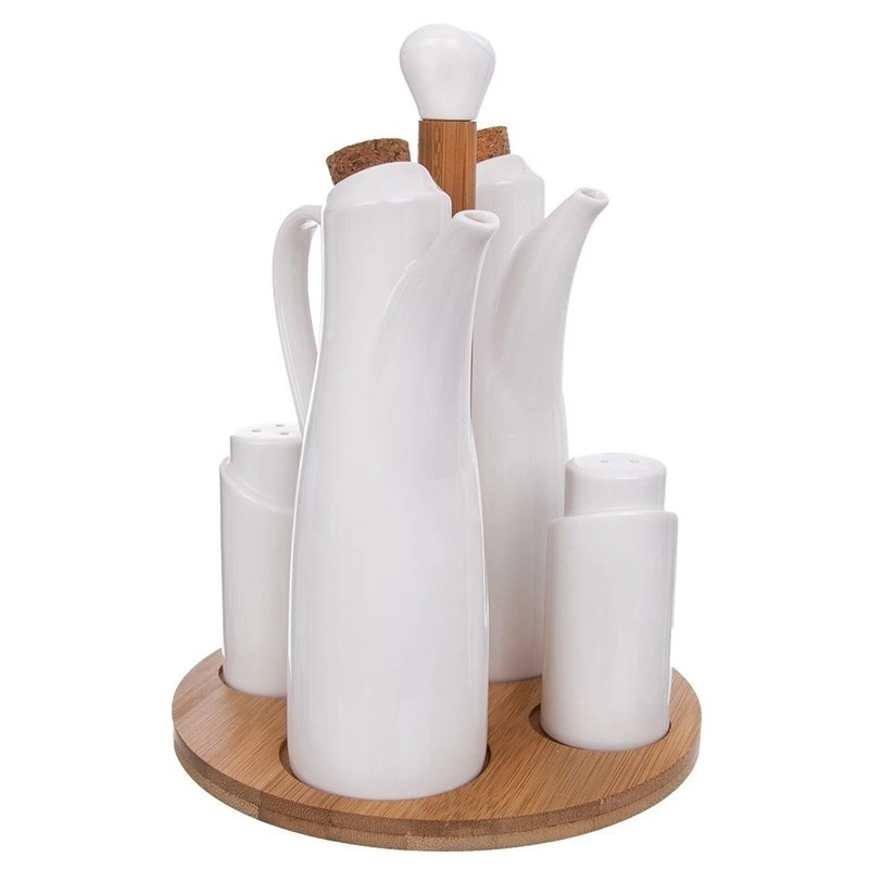 Menage-Set Tischgewürzhalter Salzstreuer Pfefferstreuer weiße Porzellanflaschen für Öl und Essig