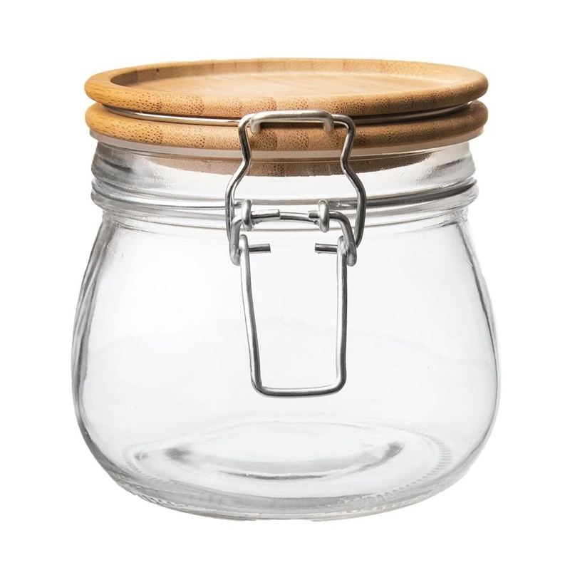Einmachglas | patentierter Glasbehälter mit Bügelverschluss 0,5l mit Deckel aus Bambusholz