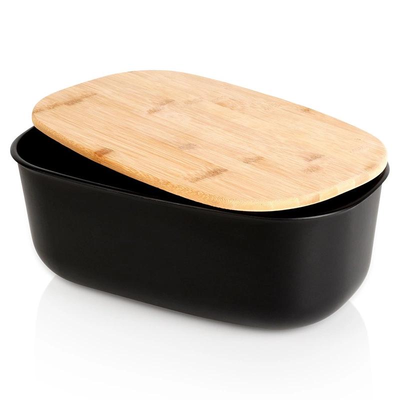 Bread Bin with Board Black 39x23.5x15.5 cm