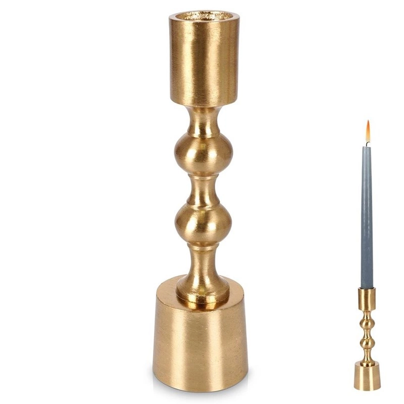 Kerzenhalter Kerzen-Halter Leuchter Kerzenleuchter Kerzenständer für eine lange Kerze aus Aluminium Gold 16,5 cm
