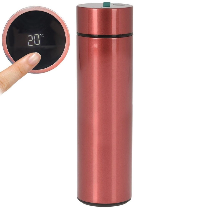 Isolierflasche Thermosflasche Thermoskanne Trinkflasche aus Edelstahl mit Thermometer rot 0,45 L