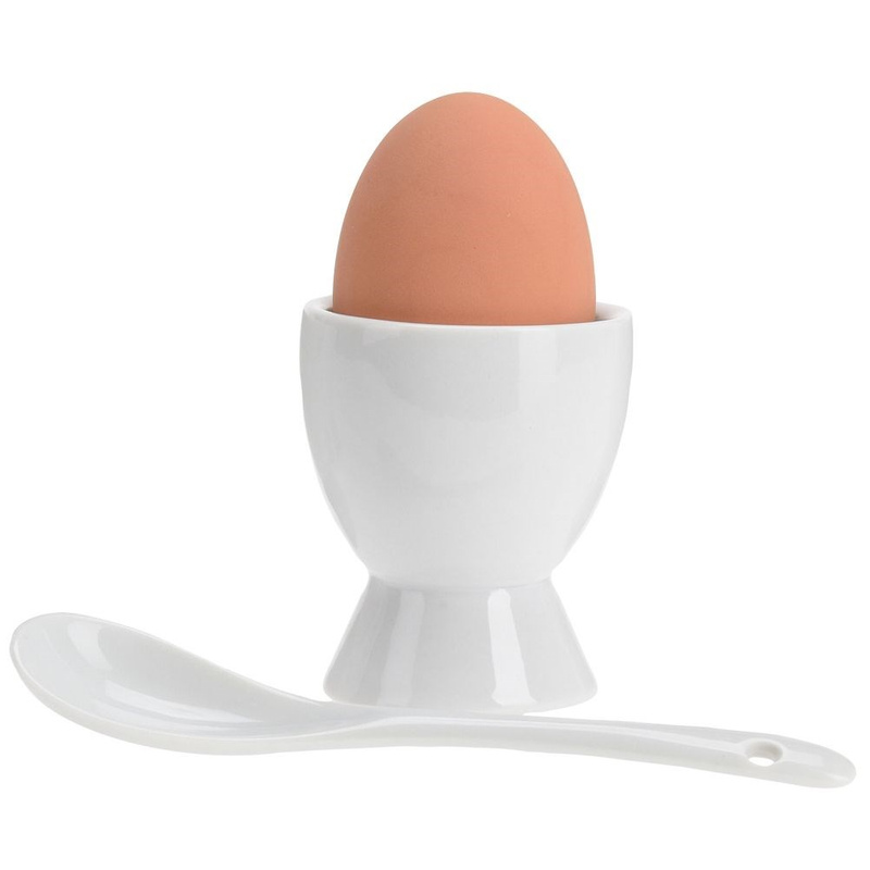 Egg Cups with Spoons Porcelain White 4 pcs