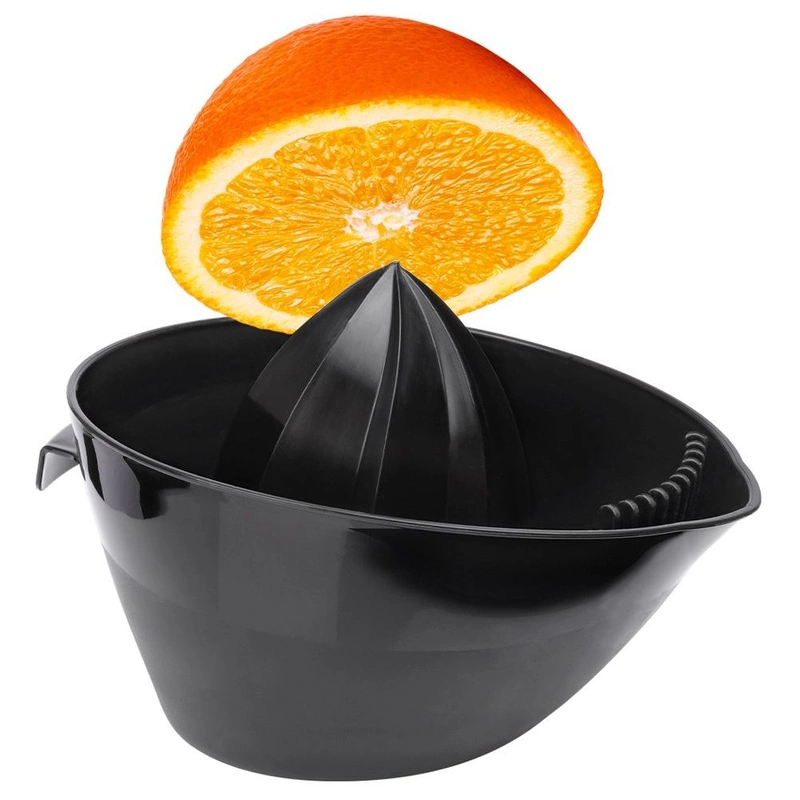 Zitronenpresse Zitruspresse Fruchtsaftpresse manuell handbetrieben für große Früchte Grapefruits Orangen schwarz mit Ausguss Griff