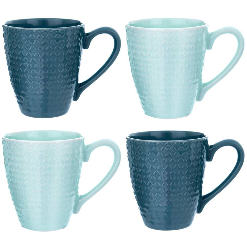 Kubek ceramiczny z uchem do kawy herbaty niebieski zielony pastelowy zestaw kubków 4 szt. 430 ml 